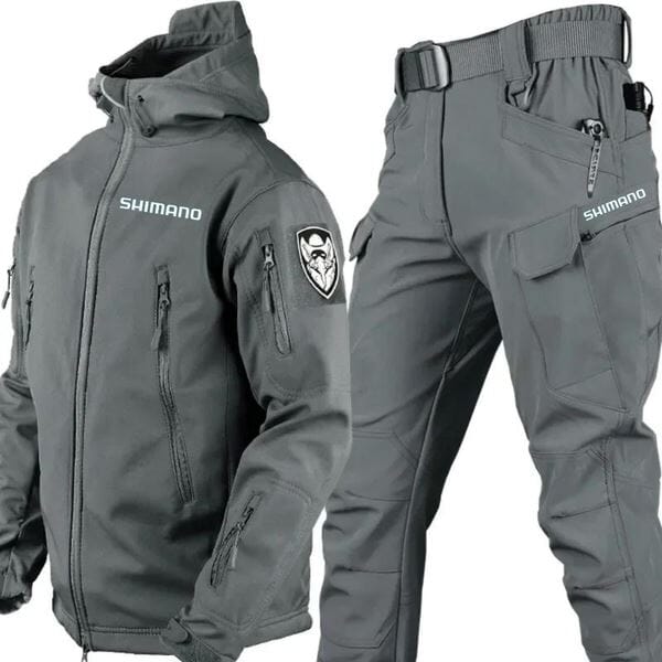Ensemble Veste Imperméable Militaire avec Protection UV + Pantalon de Pêche Tactique - Shimano MASCULINO - ROUPAS - KIT JAQUETA + CALCA 1 Mascato Shop Gris P