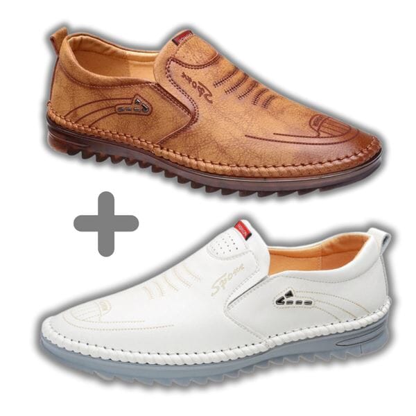 Mocassins Italiens - ACHETEZ 1, RECEVEZ 2 Calçados (Sapato Mocassim 2) Mascato Shop Marron + Blanc 37