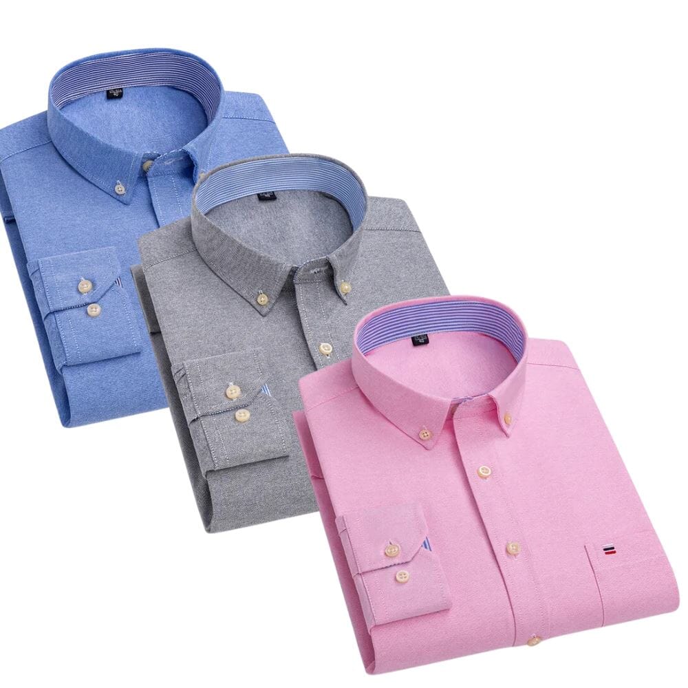 Kit Chemise Oxford Homme à Manches Longues [Payez 1, Recevez 3] MASCULINO - ROUPAS - CAMISA SOCIAL 2 Mascato Shop Bleu/Gris/Rose P 