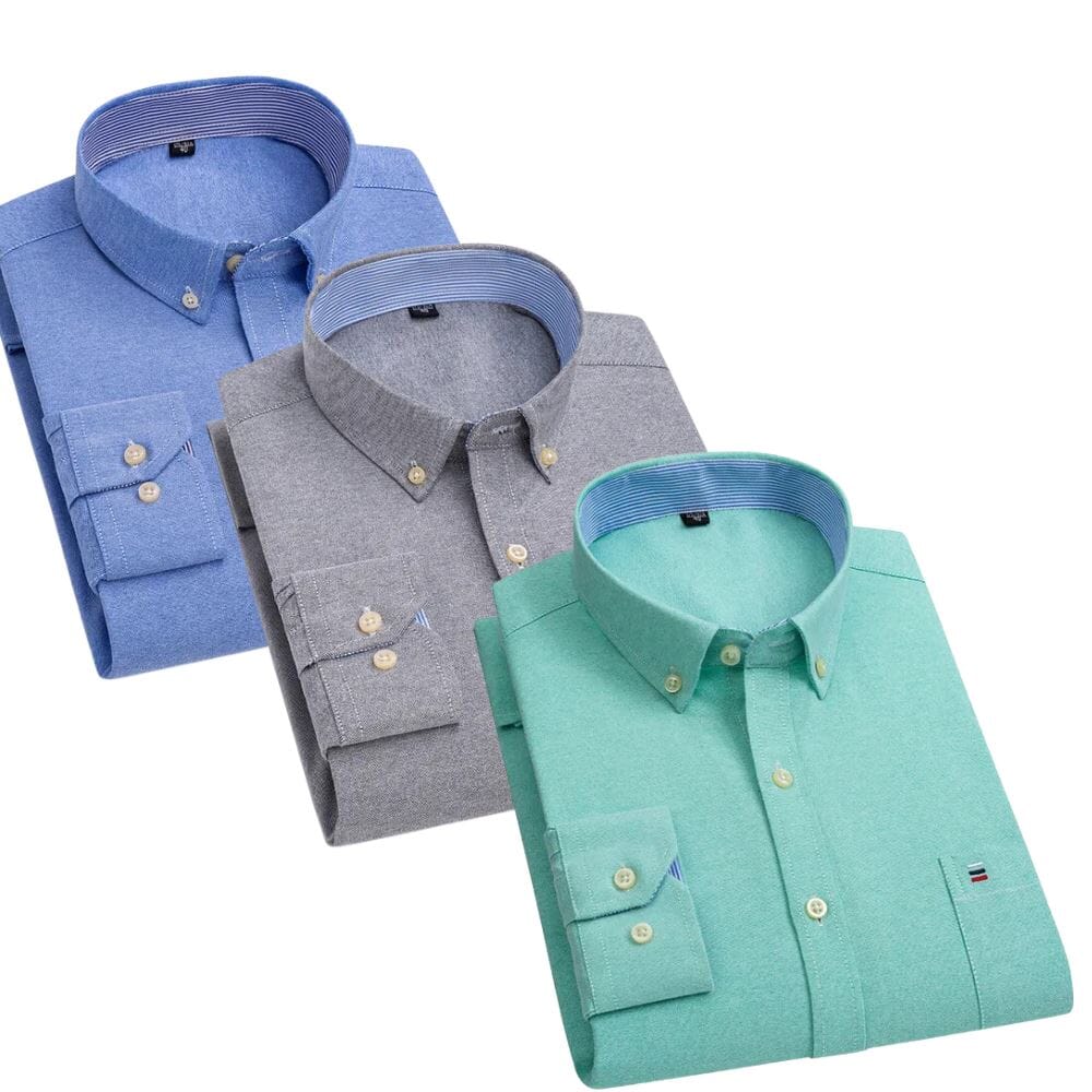 Kit Chemise Oxford Homme à Manches Longues [Payez 1, Recevez 3] MASCULINO - ROUPAS - CAMISA SOCIAL 2 Mascato Shop Bleu/Gris/Vert d’Eau P 