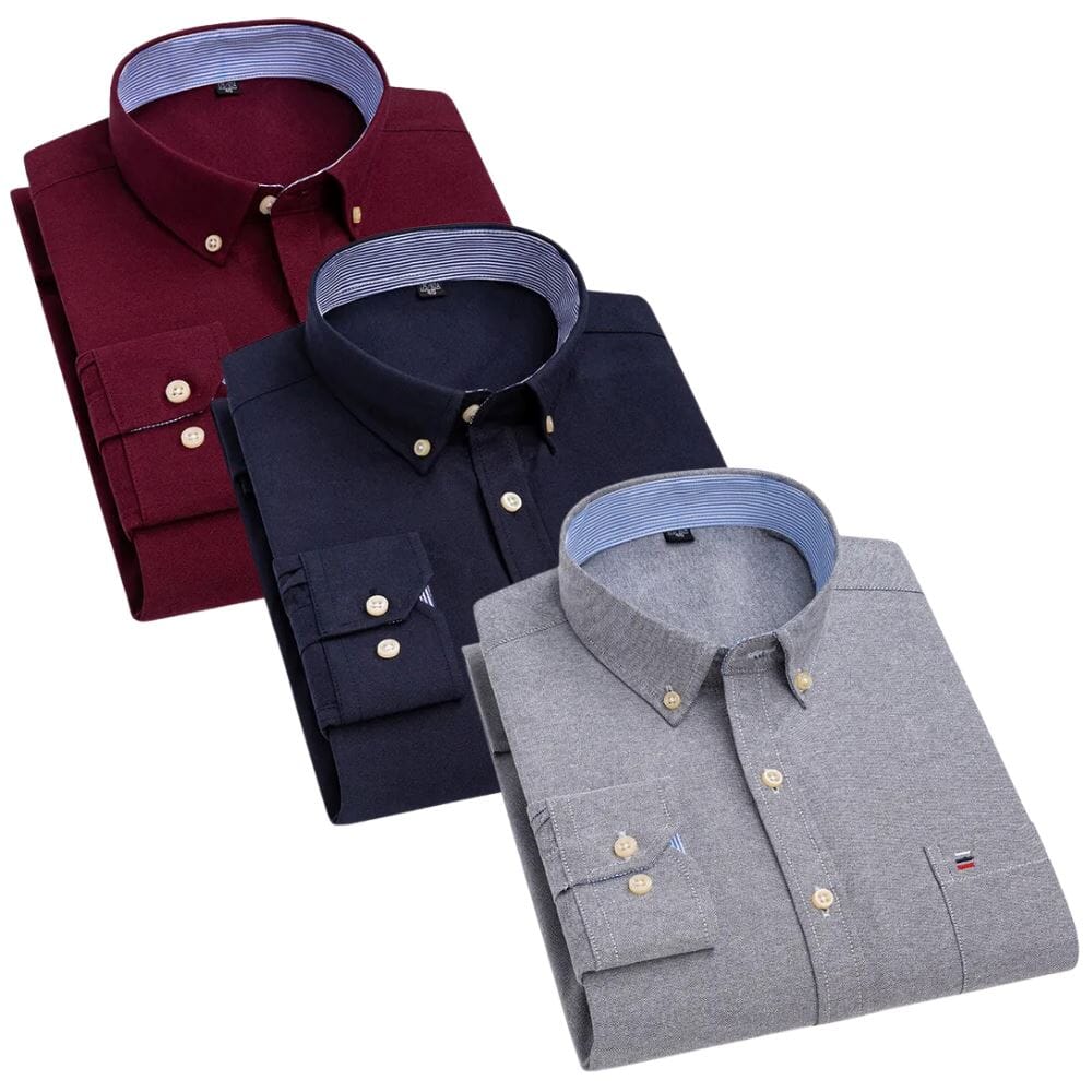 Kit Chemise Oxford Homme à Manches Longues [Payez 1, Recevez 3] MASCULINO - ROUPAS - CAMISA SOCIAL 2 Mascato Shop Bordeaux/Bleu Marine/Gris P 